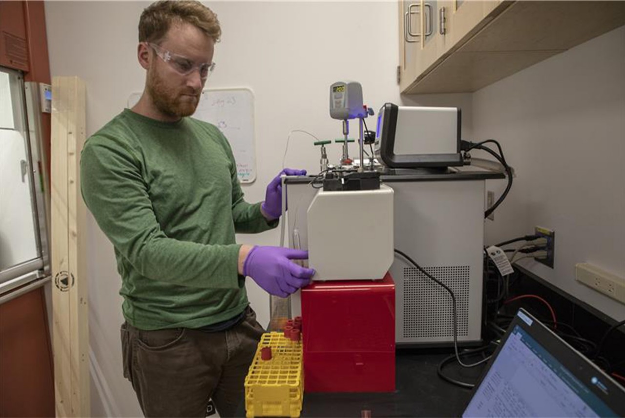 Collin Ward in the lab. 